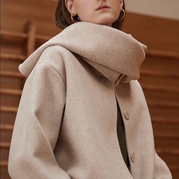 NWOT Draped-Scarf Wool Coat Short Jacket - Picture 2 of 12